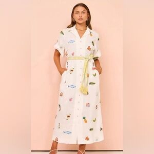 New summer vacation print button down shirt dress belted